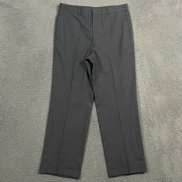Brooks Brothers Pants Mens 34x30 Gray Striped Classic Fit Dress Slacks Wool - Picture 1 of 11